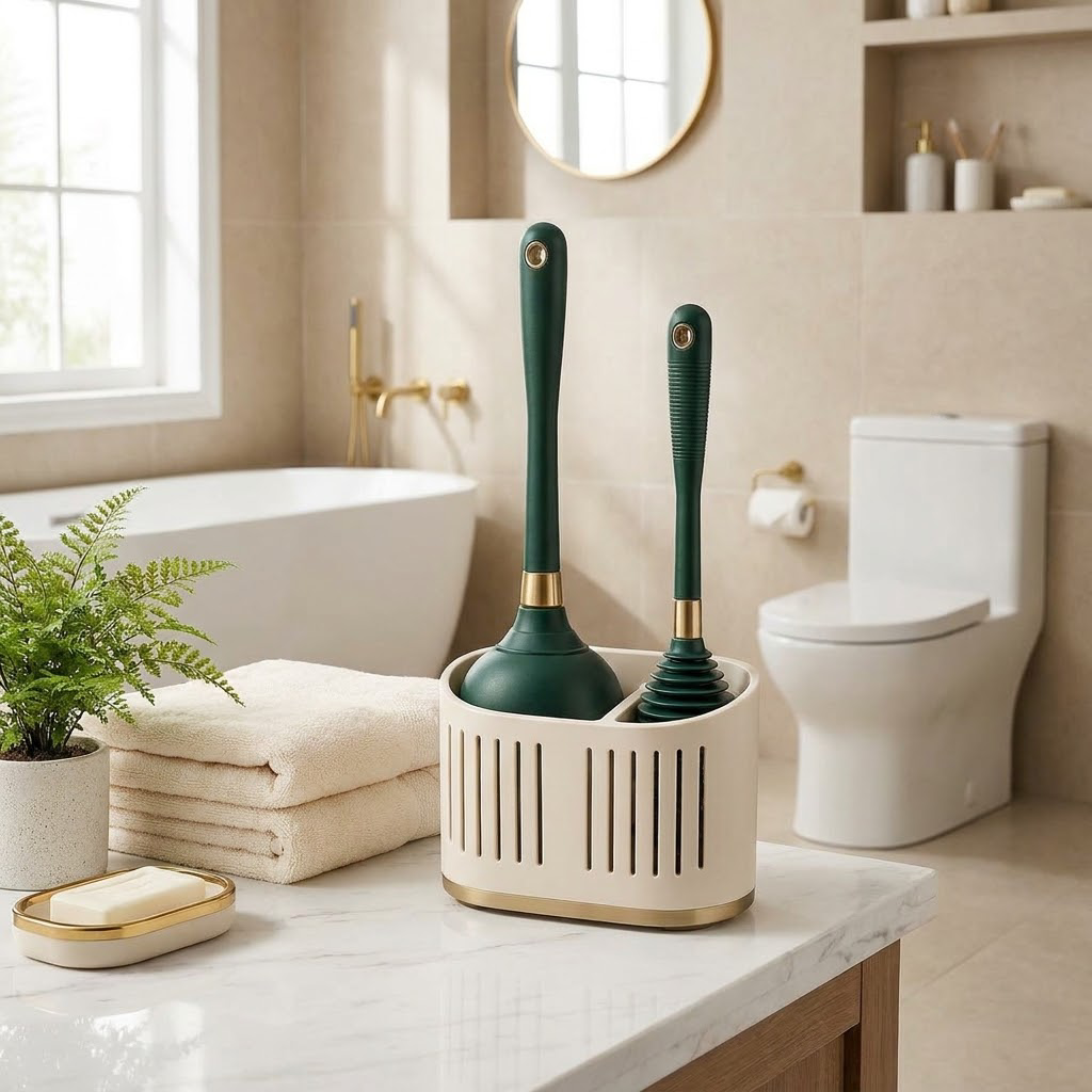 LUMINSTEAD™ Plunger and Drain Clearing Tool Set with Holder